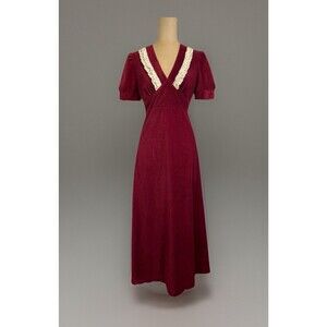 Vtg 70s Byer of California Boho Velvet Prairie Maxi Dress Women’s XS Made In USA